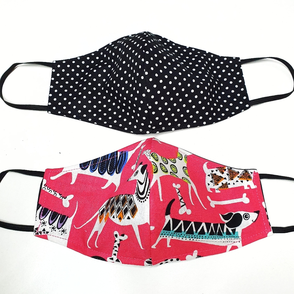 Dog/Polka Dots Adult Face Mask Set of 2 - Picture 2 of 7